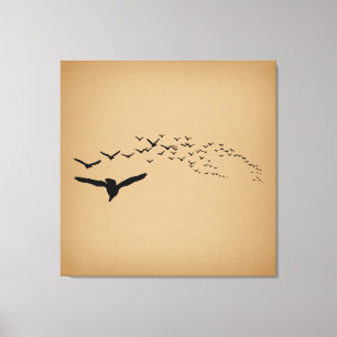 Flying Birds Vintage Art Canvas Print