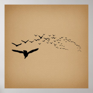 Flying Birds Vintage Art Poster