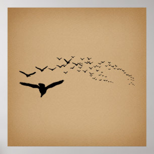 Flying Birds Vintage Art Poster