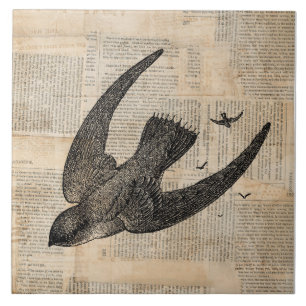 Flying Birds Vintage Bird Art Ceramic Tile