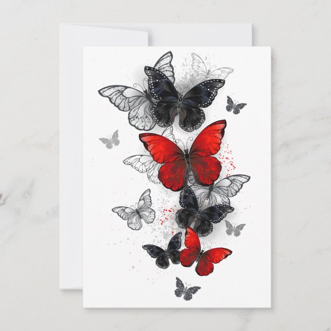 Flying Black and Red Morpho Butterflies (Front)