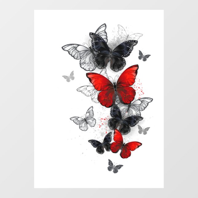 Flying Black and Red Morpho Butterflies (Sheet)