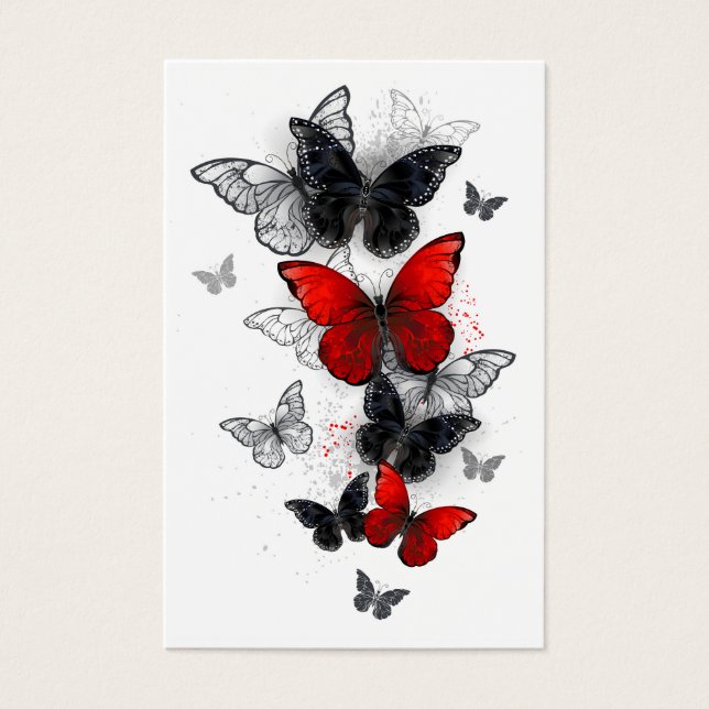 Flying Black and Red Morpho Butterflies (Front)