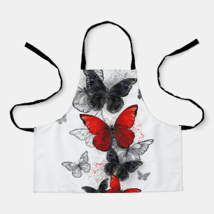 Flying Black and Red Morpho Butterflies Apron
