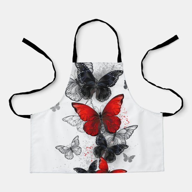 Flying Black and Red Morpho Butterflies Apron (Front)
