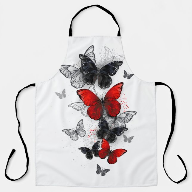 Flying Black and Red Morpho Butterflies Apron (Front)