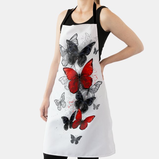 Flying Black and Red Morpho Butterflies Apron (Insitu)
