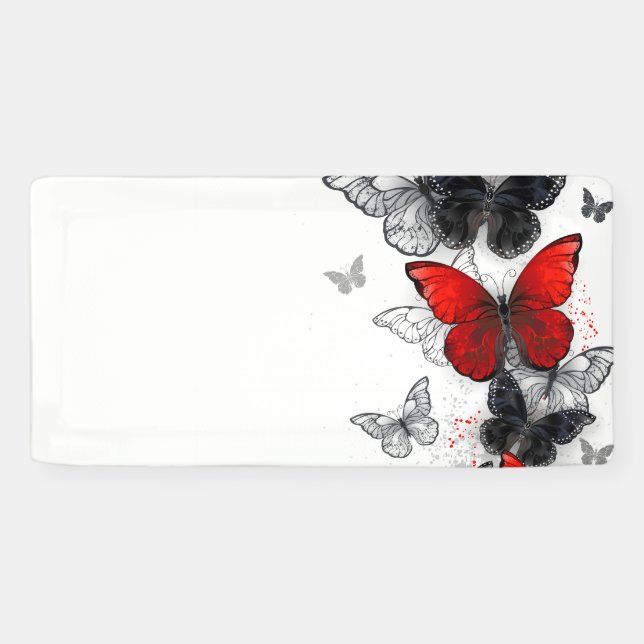 Flying Black and Red Morpho Butterflies Banner (Horizontal)