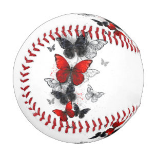Flying Black and Red Morpho Butterflies Baseball