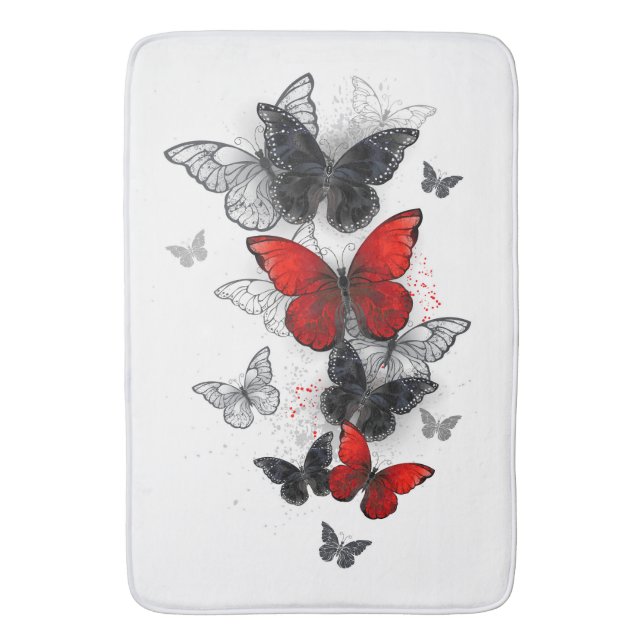 Flying Black and Red Morpho Butterflies Bath Mat (Front Vertical)