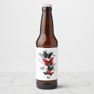 Flying Black and Red Morpho Butterflies Beer Bottle Label