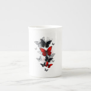 Flying Black and Red Morpho Butterflies Bone China Mug