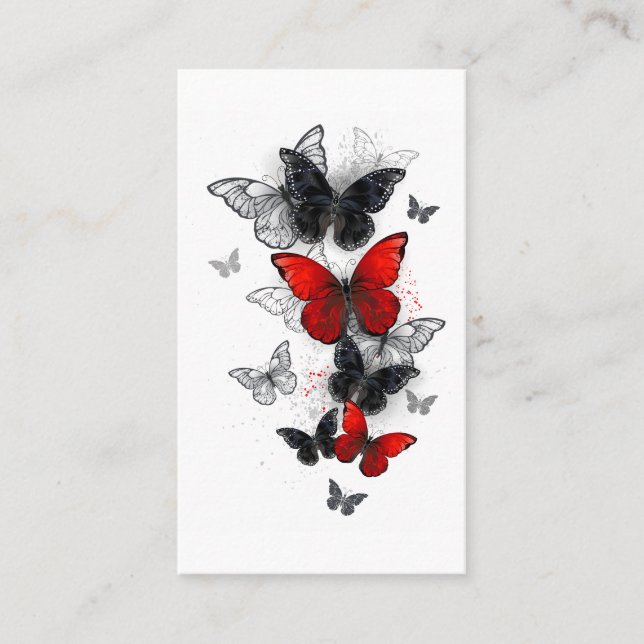 Flying Black and Red Morpho Butterflies Business Card (Front)