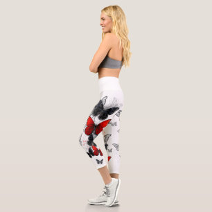 Flying Black and Red Morpho Butterflies Capri Leggings