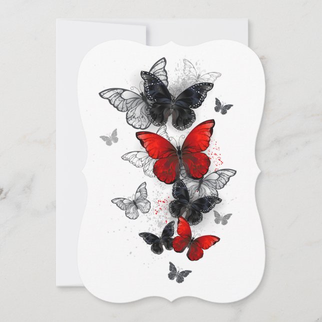 Flying Black and Red Morpho Butterflies Card (Front)