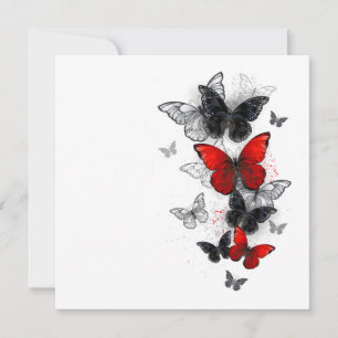 Flying Black and Red Morpho Butterflies Card