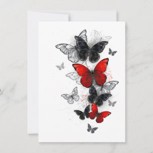 Flying Black and Red Morpho Butterflies Card