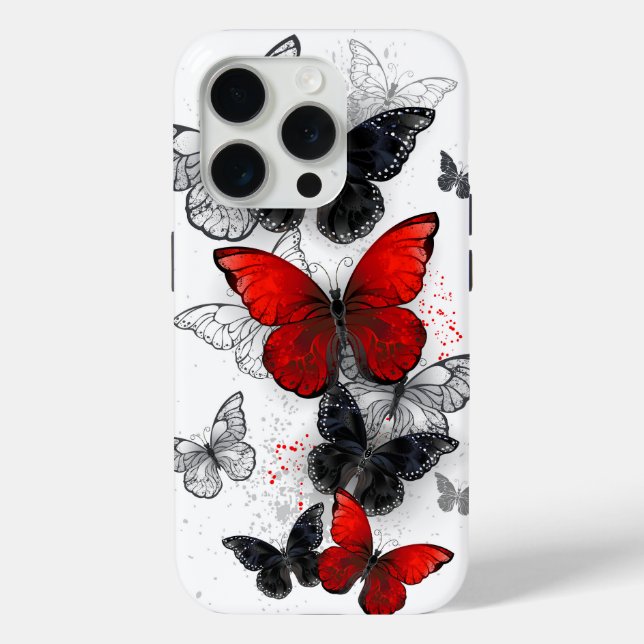 Flying Black and Red Morpho Butterflies Case-Mate iPhone Case (Back)