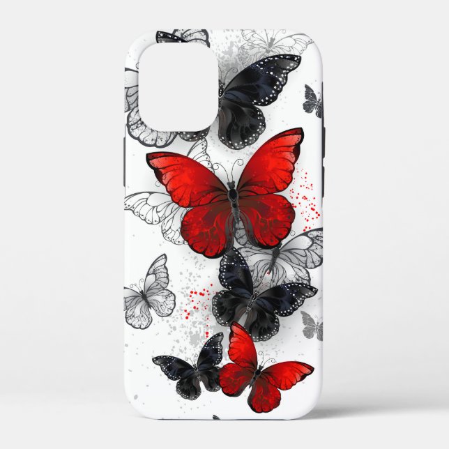 Flying Black and Red Morpho Butterflies Case-Mate iPhone Case (Back)