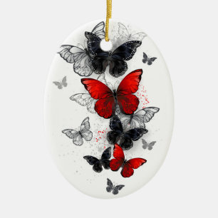 Flying Black and Red Morpho Butterflies Ceramic Ornament