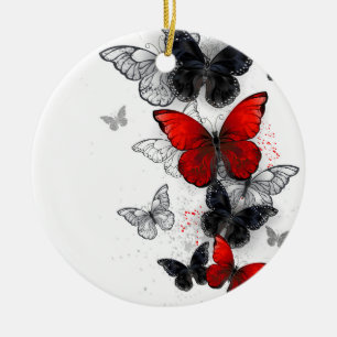 Flying Black and Red Morpho Butterflies Ceramic Ornament