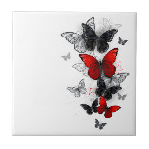 Flying Black and Red Morpho Butterflies Ceramic Tile