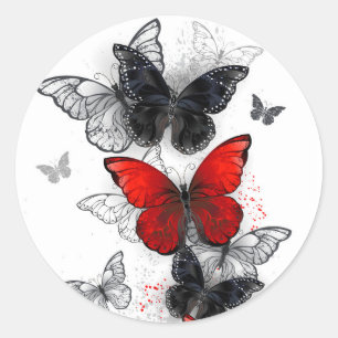 Flying Black and Red Morpho Butterflies Classic Round Sticker