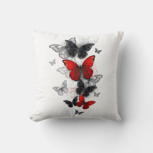 Flying Black and Red Morpho Butterflies Cushion
