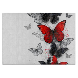 Flying Black and Red Morpho Butterflies Cutting Board