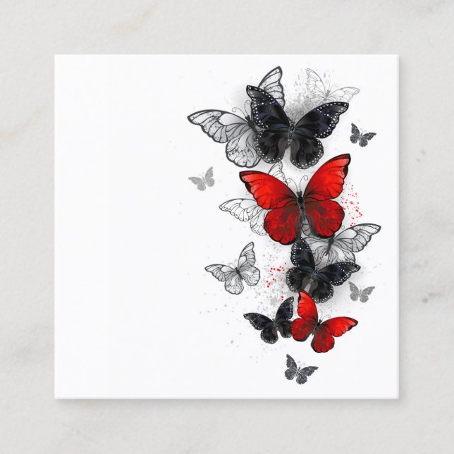 Flying Black and Red Morpho Butterflies Discount Card (Front)
