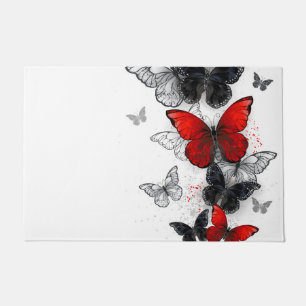 Flying Black and Red Morpho Butterflies Doormat