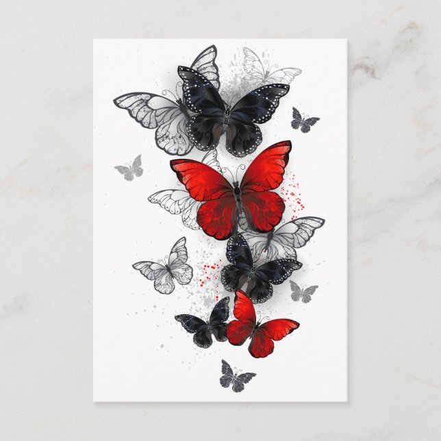 Flying Black and Red Morpho Butterflies Enclosure Card (Front)