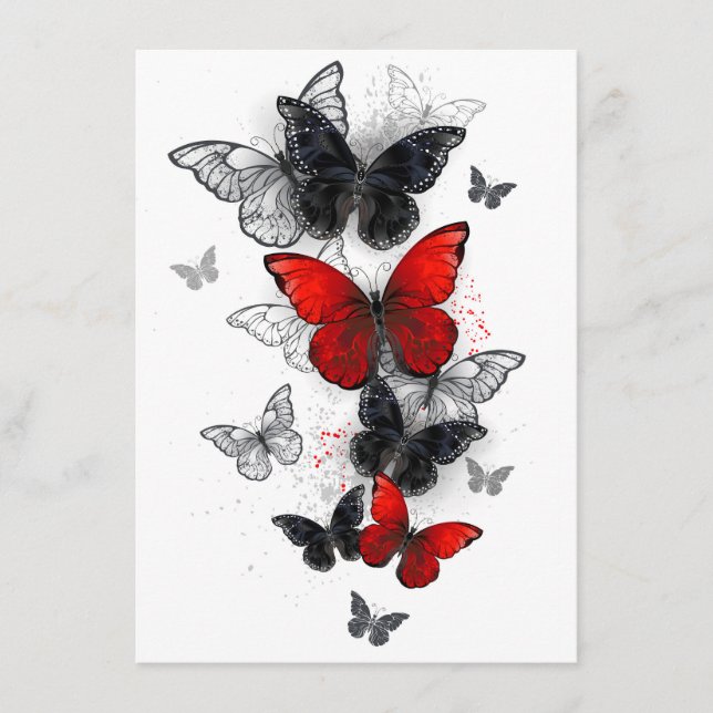 Flying Black and Red Morpho Butterflies Enclosure Card (Front)