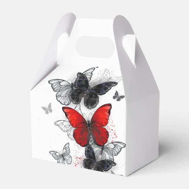 Flying Black and Red Morpho Butterflies Favour Box (Front Side)