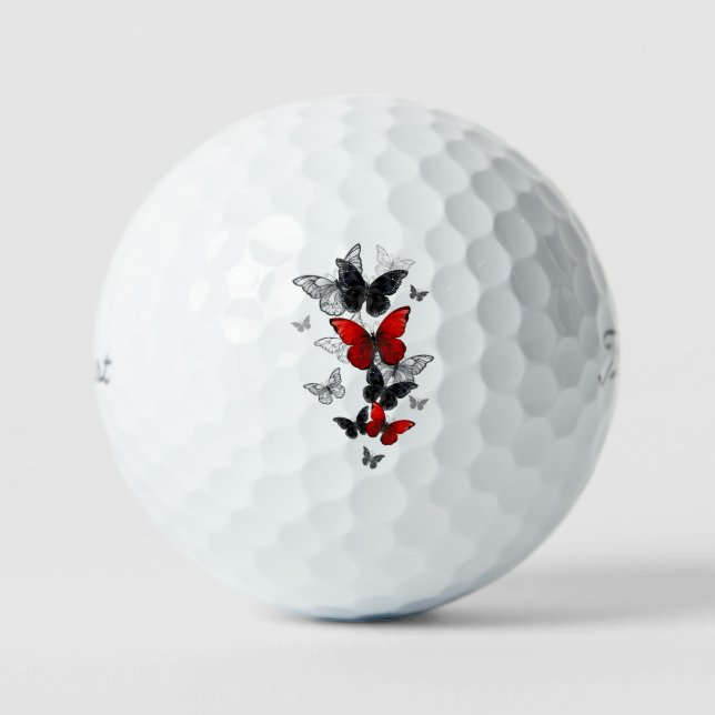 Flying Black and Red Morpho Butterflies Golf Balls (Front)
