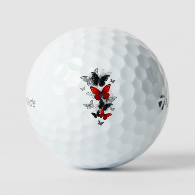 Flying Black and Red Morpho Butterflies Golf Balls (Front)