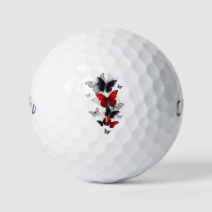 Flying Black and Red Morpho Butterflies Golf Balls