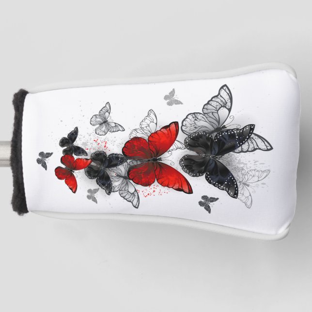 Flying Black and Red Morpho Butterflies Golf Head Cover (Front)