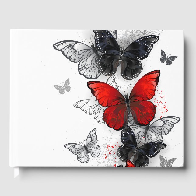 Flying Black and Red Morpho Butterflies Guest Book (Front)