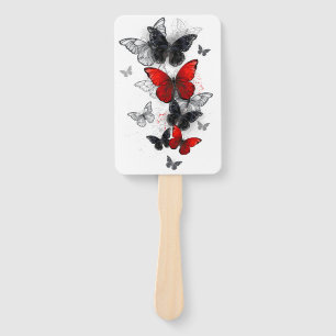 Flying Black and Red Morpho Butterflies Hand Fan