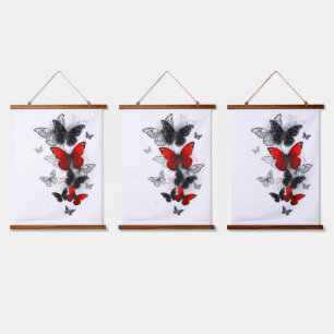 Flying Black and Red Morpho Butterflies Hanging Tapestry