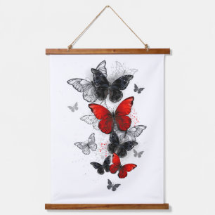 Flying Black and Red Morpho Butterflies Hanging Tapestry