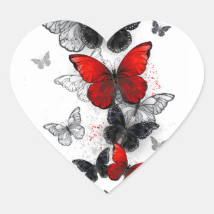 Flying Black and Red Morpho Butterflies Heart Sticker