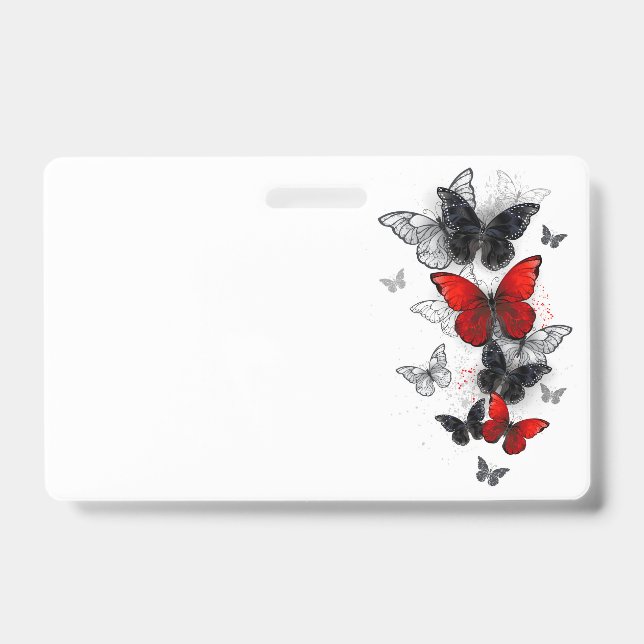 Flying Black and Red Morpho Butterflies ID Badge (Front)