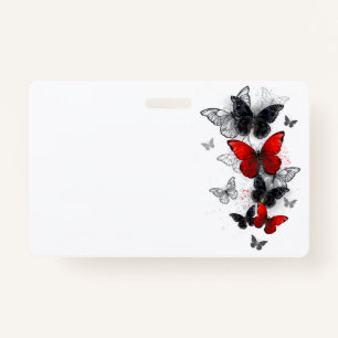 Flying Black and Red Morpho Butterflies ID Badge