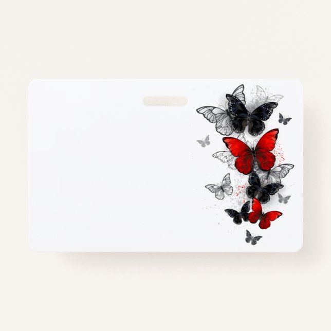 Flying Black and Red Morpho Butterflies ID Badge (Front)