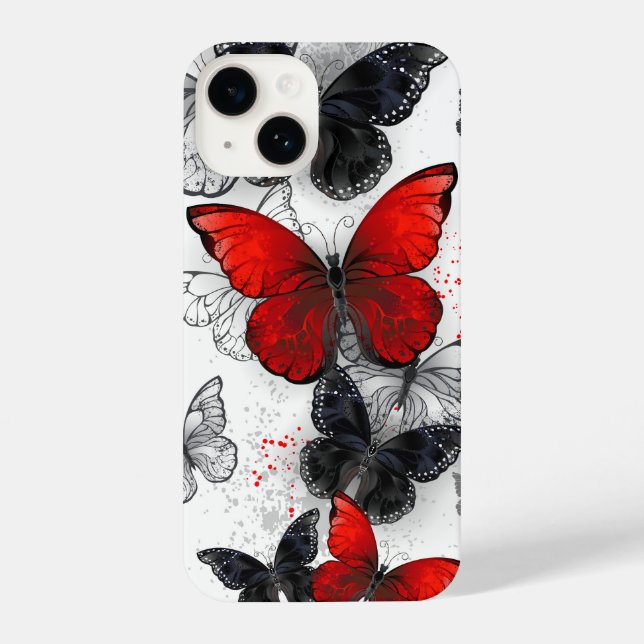 Flying Black and Red Morpho Butterflies iPhone Case (Back)
