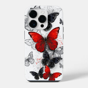 Flying Black and Red Morpho Butterflies iPhone 14 Pro Case