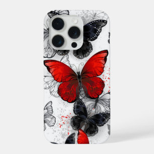 Flying Black and Red Morpho Butterflies iPhone 15 Pro Case