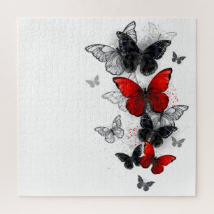 Flying Black and Red Morpho Butterflies Jigsaw Puzzle